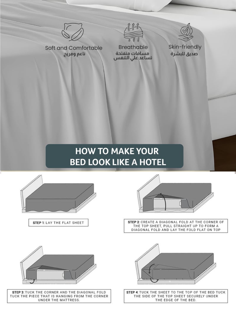 REST Flat Bedsheet 240x260cm Plush Grey Breathable Machine Washbale Bedsheet Extra Soft Easy Fit Highly Breathable Bedding & Linen Cover - Image 2